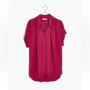 Madewell Central Drapey Shirt Magenta Berry Short Sleeve Button Size Medium